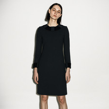 Vintage 90s Carolina Herrera Long Sleeve Dress Wool Charcoal Black Size 6