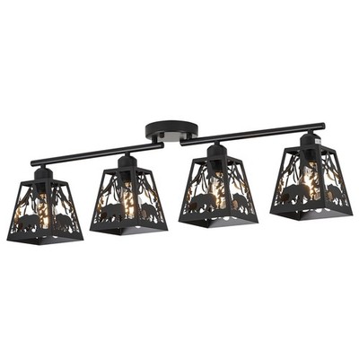 Criticn 4-Light Track Lighting Fixtures, Rustic Bear Forest Matte Black Flush...