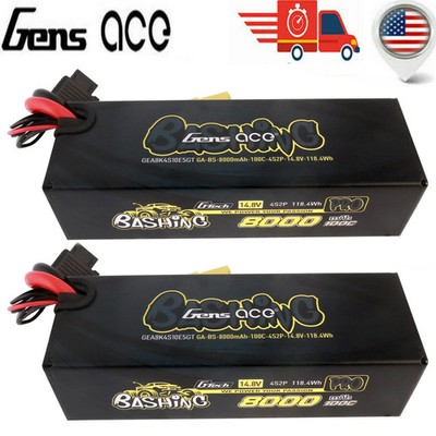 2x Gens Ace 4S 8000mah 100C 14.8v Bashing Pro G-tech Lipo Battery Pack EC5 Plug