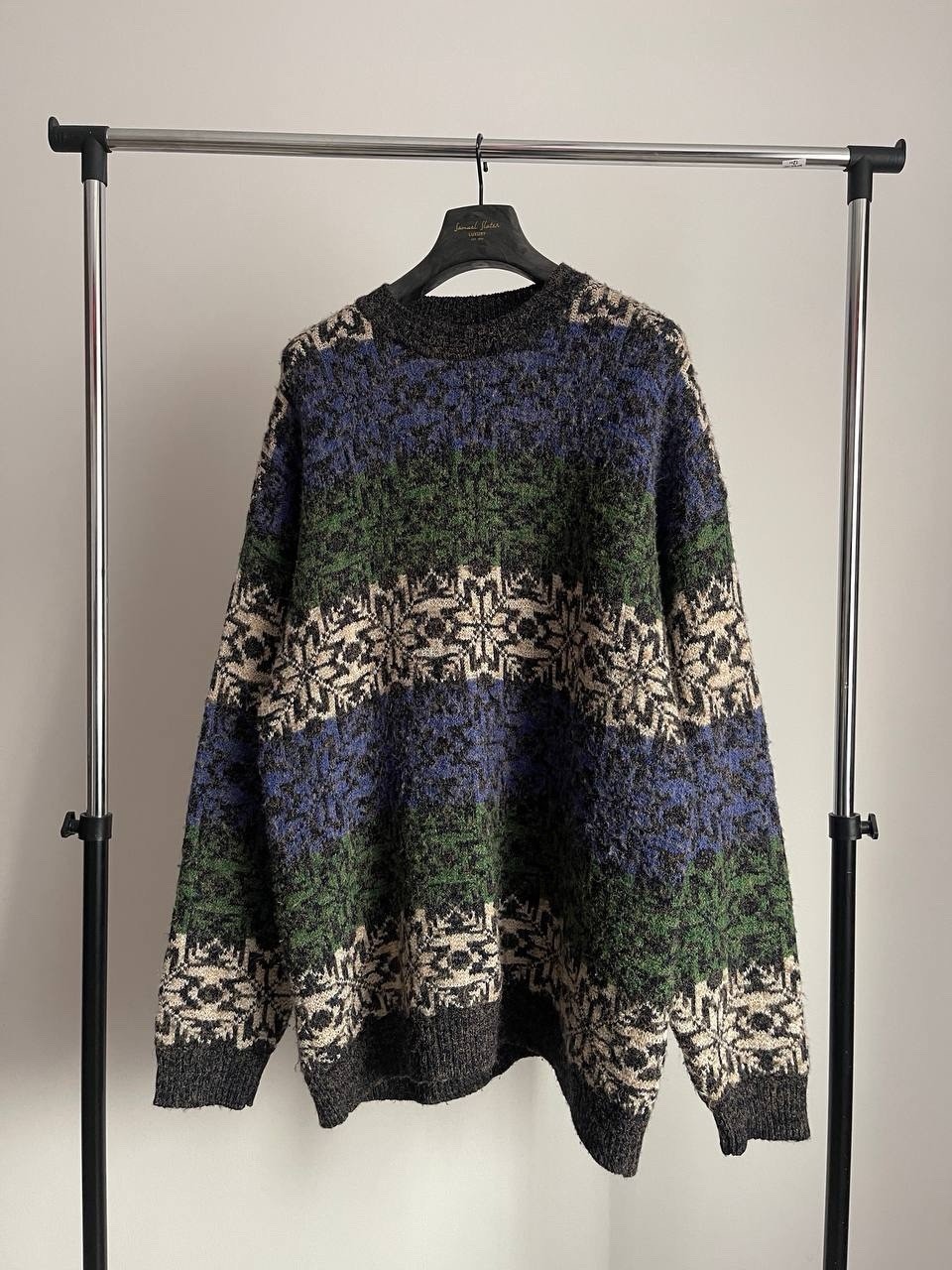 Vintage Rare 90s Patterned Knit Sweater Barisal Alpaca Jumper Wool XL Italy