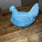 Vintage Blue Slag Glass Hen On Nest Lidded Candy Dish No Chips