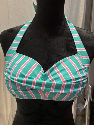 Draper James Bikini Swimsuit, Green/Pink Stripe, Top Only, Ladies Size XL, ~NWT~