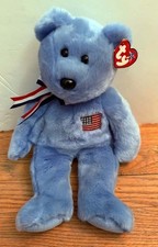 Ty Beanie Buddy Blue America Bear Plush Doll Stuffed Animal Vintage NWT
