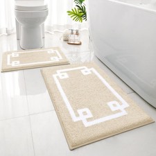 HOMEIDEAS Beige Bathroom Rugs Set 2 Piece, Ultra Soft Microfiber Bath Mats, S...