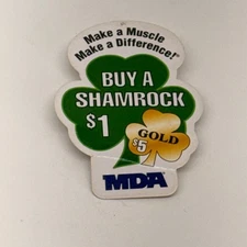 MDA Shamrock Fundraiser Button – Gold $5 Make a Difference Pin Back Badge