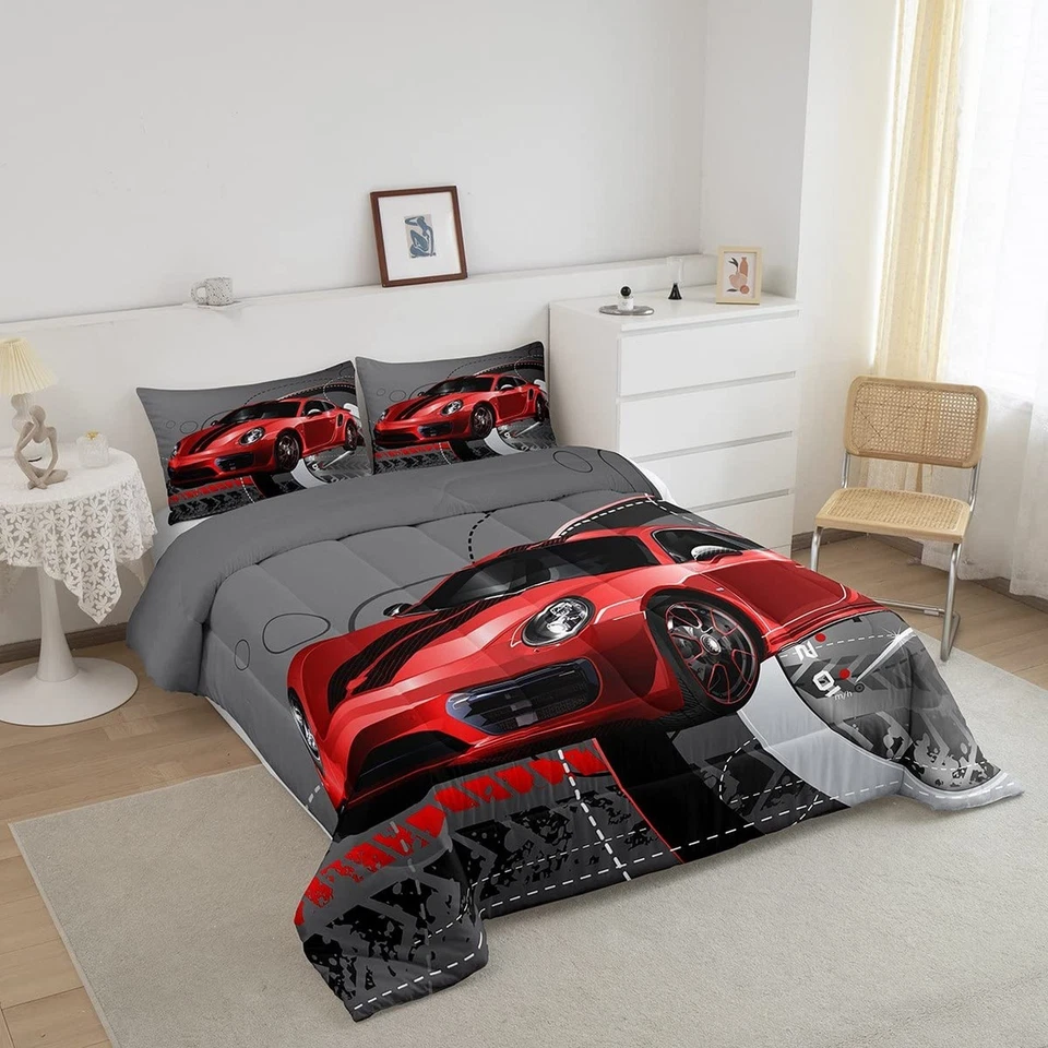 Feelyou Red Race Car Comforter Set Sports Car Bedding Set for Kids Boys Girls... - Image 2 of 4