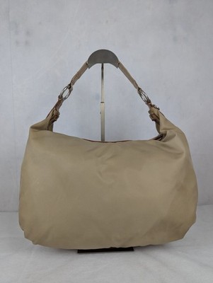 Authentic Prada Tessuto Nylon Tote Shoulder Bag Beige Made in