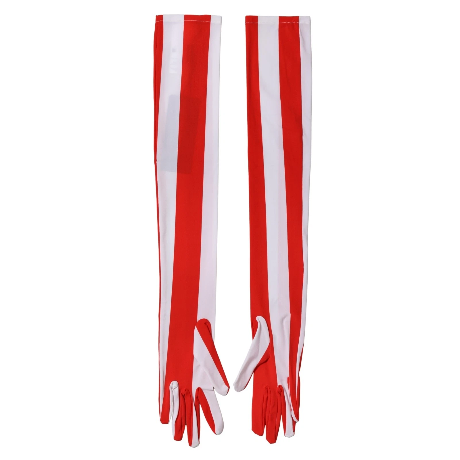 DOLCE & GABBANA Gloves Red White Stripes Nylon Elbow Length Women 7 / S 600usd