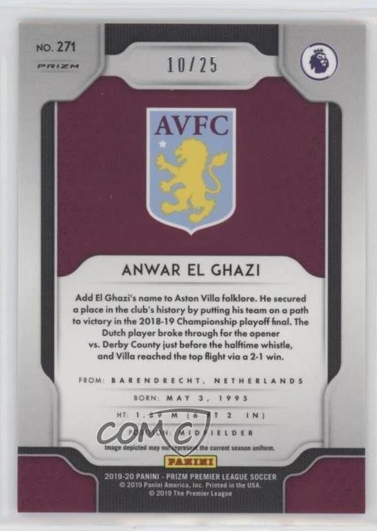 2019-20 Panini Prizm Premier League Orange Prizm /25 Anwar El Ghazi #271 - Image 2 of 2