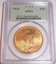 1924 $20 Philadelphia Choice St Gaudens Double Eagle PCGS MS64!!! OGH!