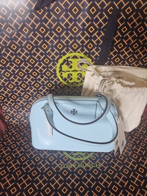 Tory Burch Emerson Patent Dome Satchel Light Celeste $378