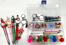 BK22 CHRISTMAS Gnomes DIY Beadable Pens(4) & Key Chain (1) KIT