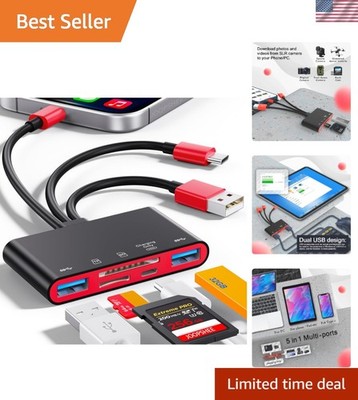 Versatile 5-in-1 USB-C and USB-A Card Reader for iPhone/iPad & Android Devices
