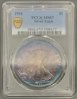 1993 PCGS MS67 American Silver Eagle Dollar $1 - Blue / Purple Toned