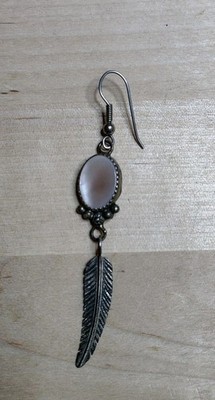 Pink Mother Of Pearl Sterling FEATHER Earring Navajo Signed Randall Endito