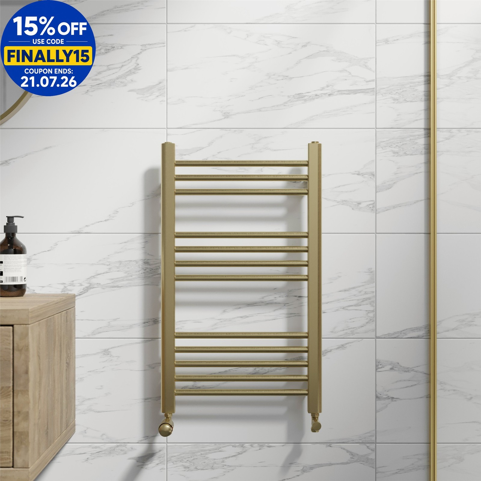RadiLux Heated Towel Rail Brushed Brass 750 x 450mm Flat