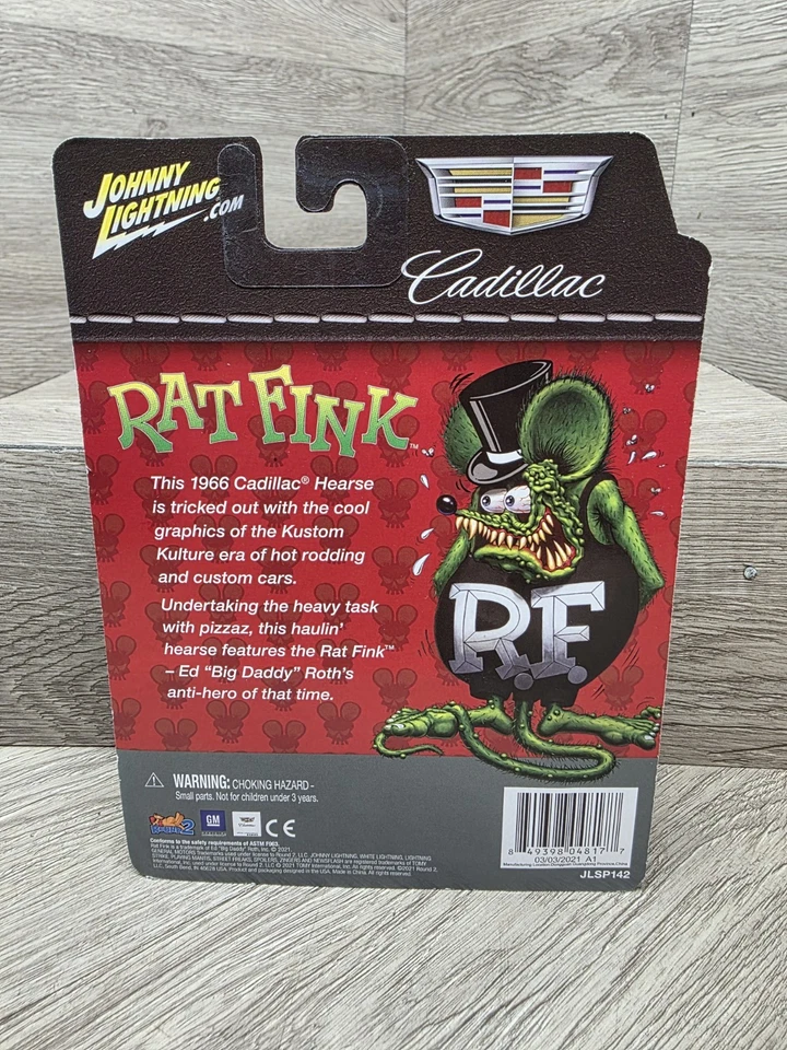 HOBBY EXCLUSIVE RAT FINK BLACK 1966 CADILLAC FUNERAL HEARSE BY JOHNNY LIGHTNING - Image 3 of 3