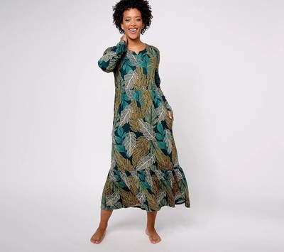 Stan Herman Size XS Sueded Jersey Tiered Lounge Dress A608379 JADE