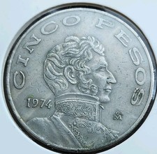 1974 Cinco  5  Pesos featuring Vicente Guerrero nice circulated Mexican coin 