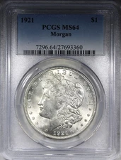 1921 Morgan Dollar PCGS MS64 Flashy White Coin $1