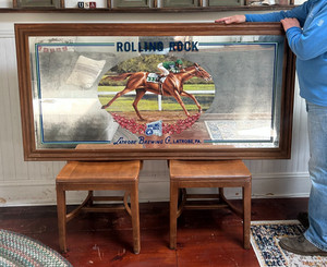 XL VTG Rolling Rock Mirror 33 Horse & Jockey running for the Roses, Beer find