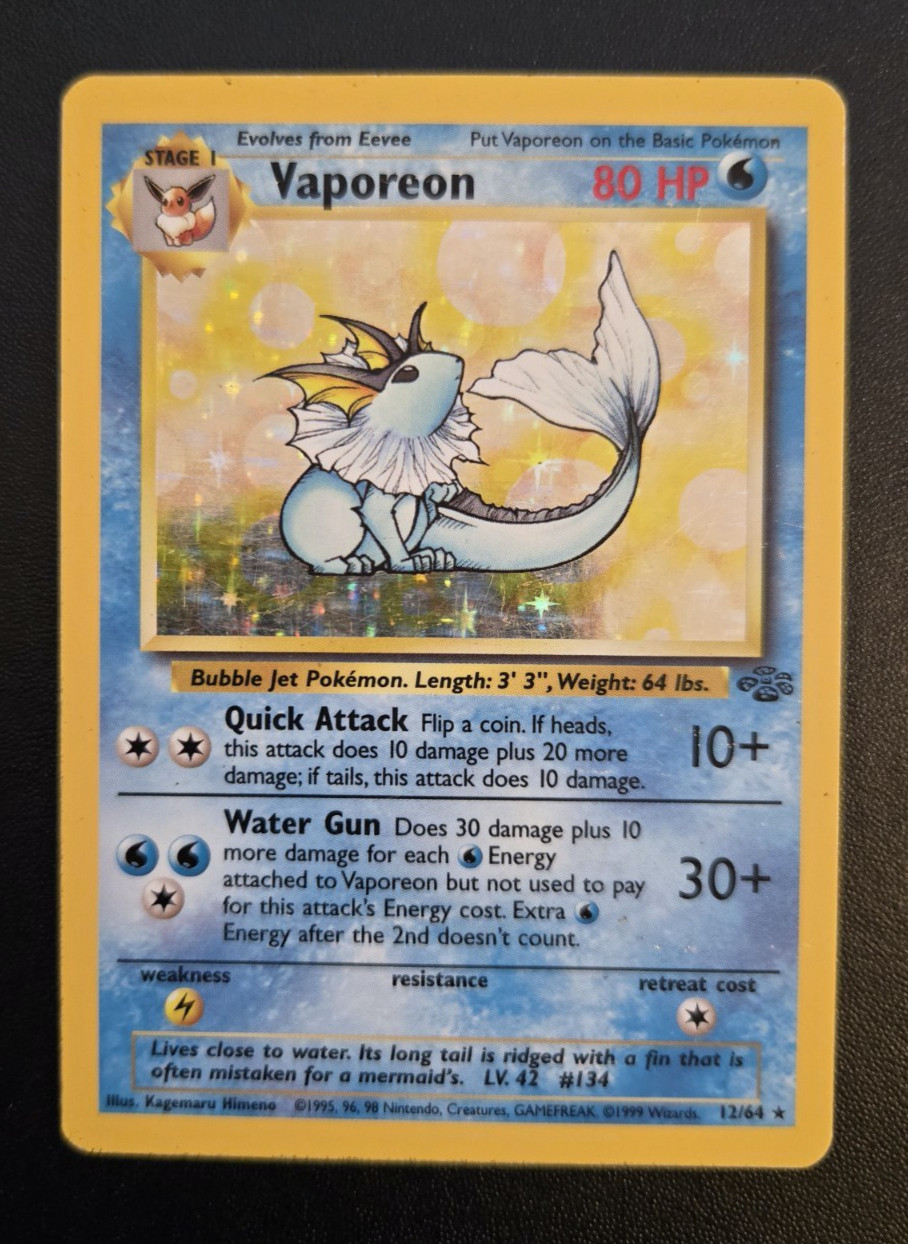 Vaporeon 12/64 Holo Jungle Set Holographic Rare Pokemon Card MP