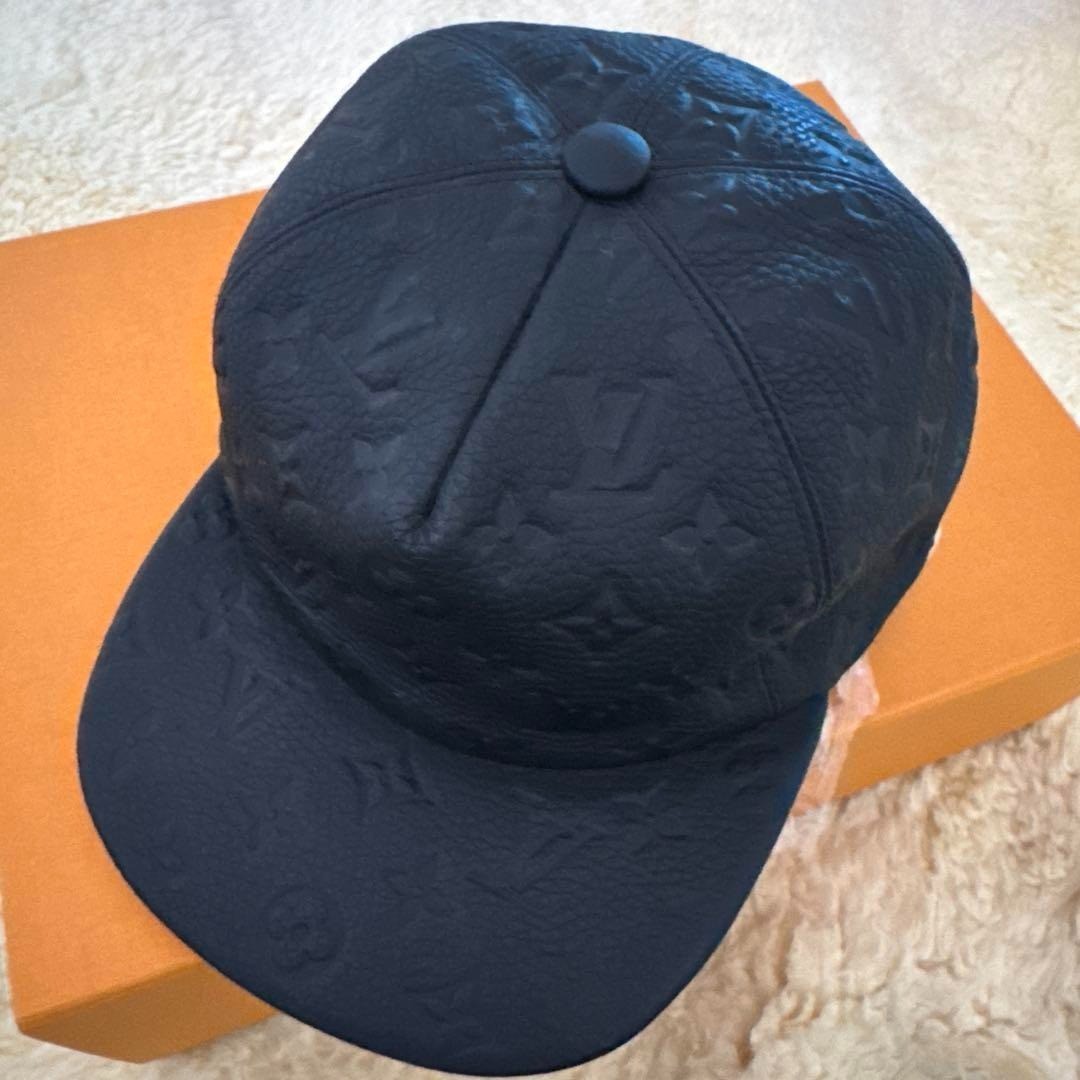 Louis Vuitton MP2320 Monogram Baseball Cap Black Embossed Leather