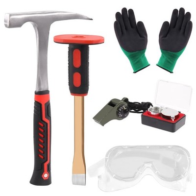 6Pcs Geology Rock Hammer and Chisel Kit, 30oz Hammer & 12'' Digging Chisel, Wh...