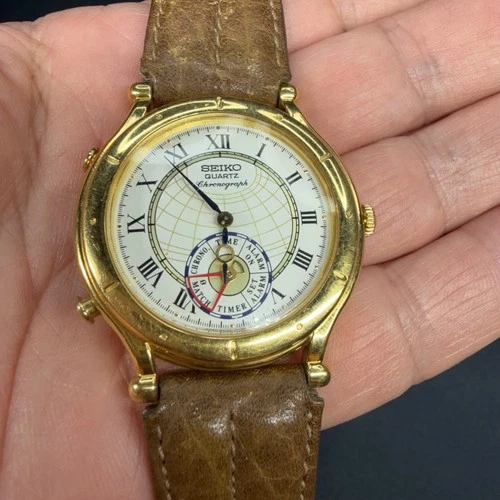 Vintage Seiko Age of Discovery Chronograph Watch 8M25-7100 ... Parts or Repair