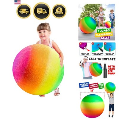 18 Inch Rainbow Playground Ball for Kids Pack of 1 or 2 Jumbo Size Rainbow In...