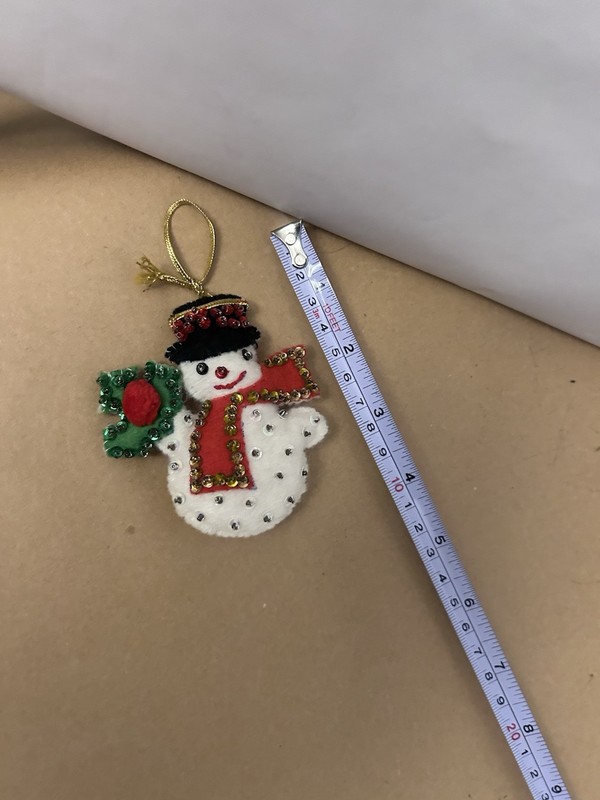VTG Christmas Small Cloth Ornament Snowman with Holly Leaf