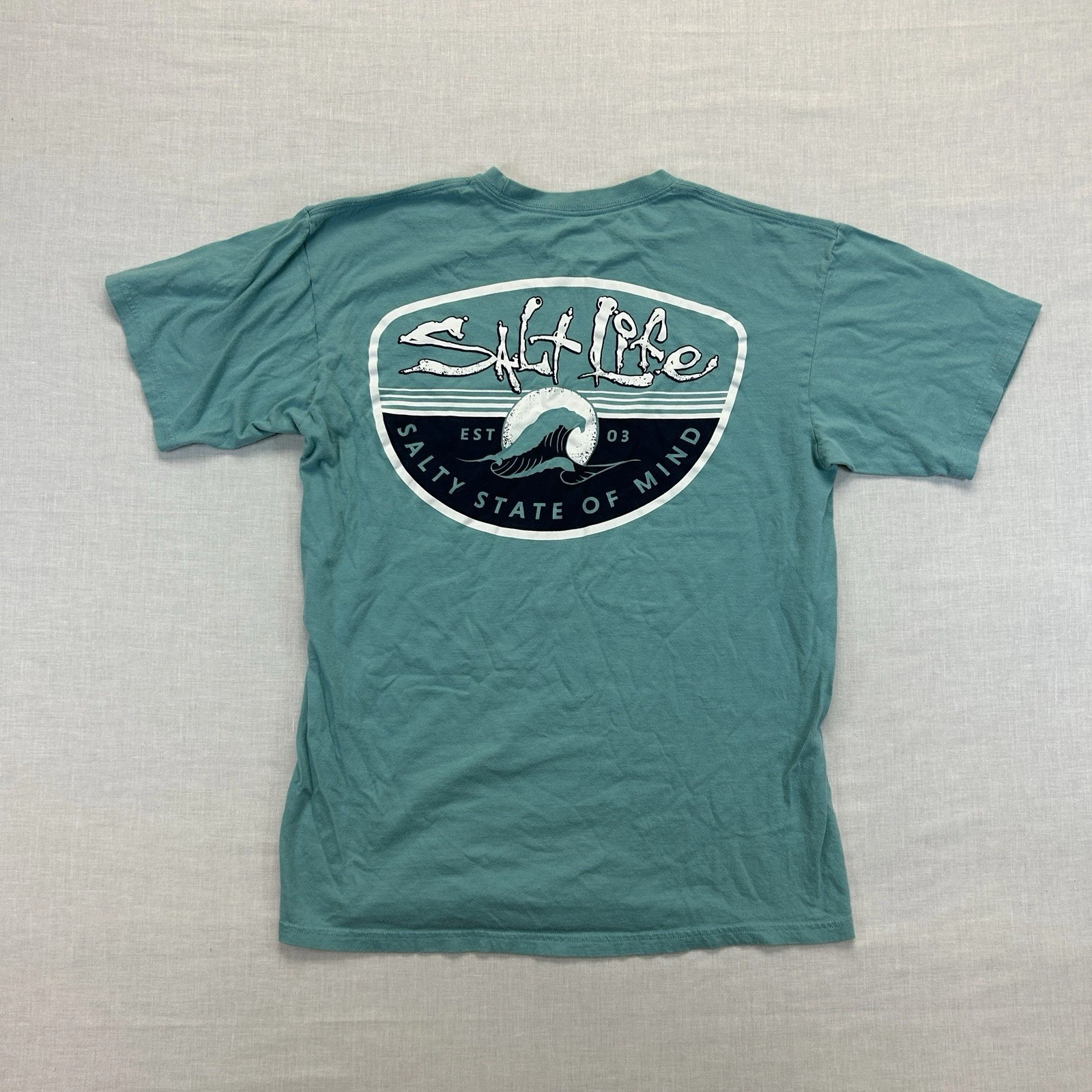 Salt Life Graphic Print T-Shirt Mens Medium Blue Teal Preshrunk Cotton Surfing - product detail image 1
