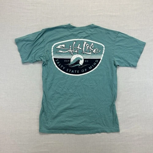 Salt Life Graphic Print T-Shirt Mens Medium Blue Teal Preshrunk Cotton Surfing - product listing photo