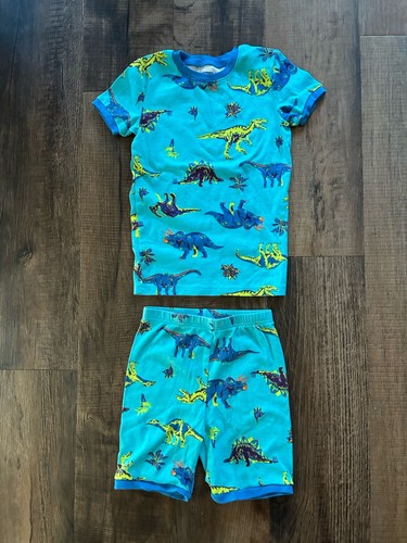 Spotted Zebra Kid Boy 2-Piece Dinosaur 100% Cotton Short Sleeve PJ Set Blue L 10