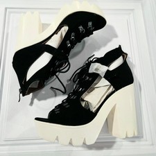 Qupid Crank Black Lace Up Platform Lug Sold Boots Size 10