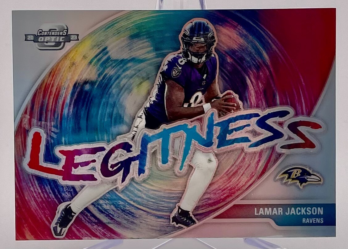 Lamar Jackson 2023 Panini Contenders Optic No.LEG-LJN Legitness Case Hit Card