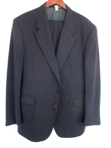 Evan Picone Mens Suit 46L 38x27 Black Pinstripe 100% Wool