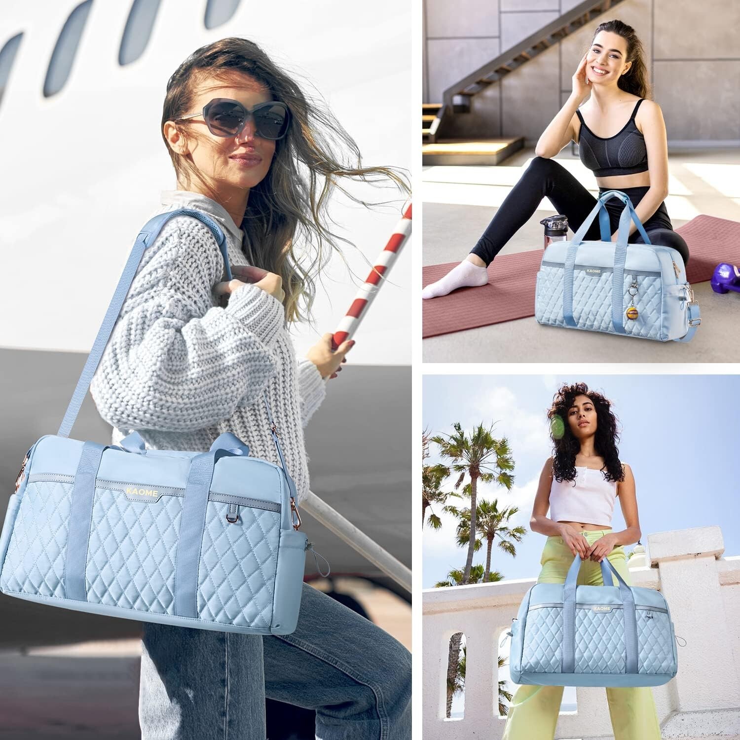 KAOME Womens Tote, Carry on Luggage, Duffle/Gym Bag, USB Charge Port- Blue, Med