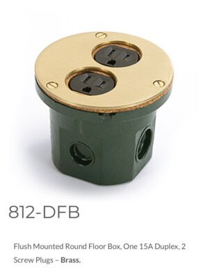 LEW Flush Mount round brass Floor Box 812-DFB 15a Duplex