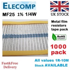 MF25 1% 1/4W Resistors All Values (0R-1K-10M) 1000 in Pack UK stock
