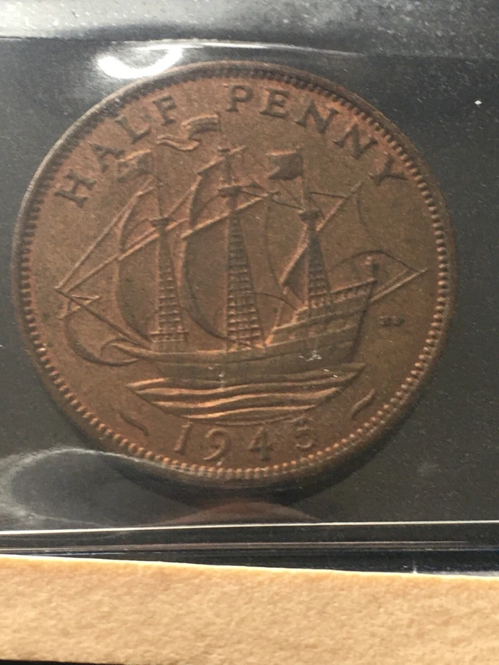1945  Great Britain, Half Penny,  Coin Mart Graded**AU-50**KM# 844 - Image 4 of 4