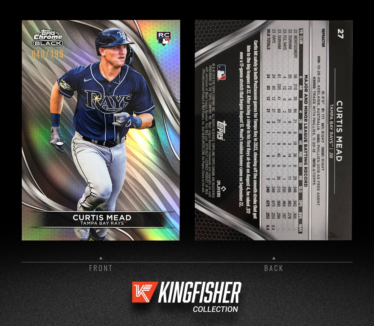 Curtis Mead 2024 Topps Chrome Black Refractor Rookie RC /199 #27 Tampa Bay Rays