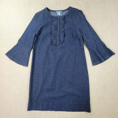 Draper James Dress Womens 8 Blue Chambray Shift Flare Sleeve NEW Dark Wash