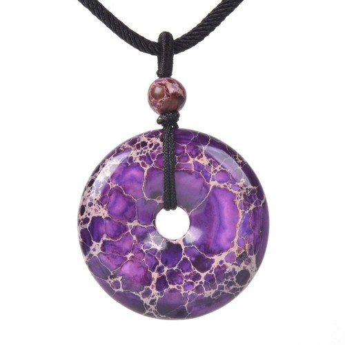 Gemstone 30mm Donut Beads Reiki Chakra Pendant Necklace Handmade Jewelry 22 Inch - Picture 113 of 331