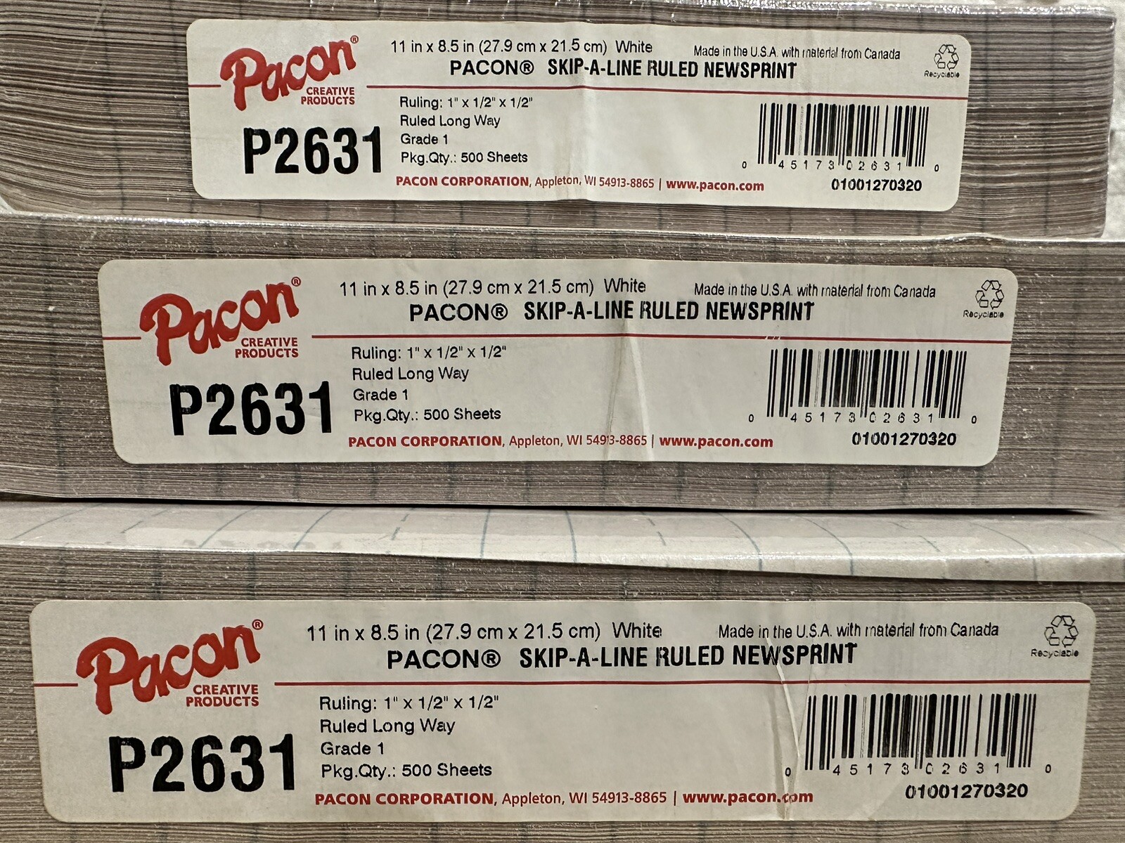Skip Papers Pacon P2631 Skip-A-Line Ruled Newsprint Paper, Grade 1, 3x500 Sheets ...