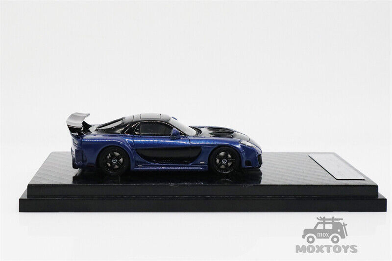 YM Model 1:64 Veilside Fortune 7 Mazda RX7 Blue/ Yellow Resin Model Car