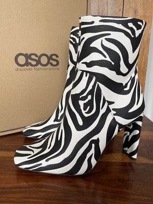 ASOS DESIGN ZEBRA PRINT ANKLE BOOTS BLACK WHITE - Main Image