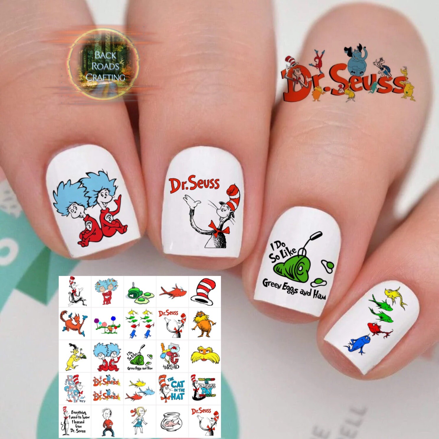Dr Suess Waterslide Water Nail Decals Set Of 50  Instructions & Bonus