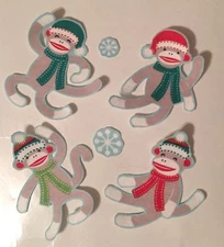 Set of 5 Little Sock Monkeys - Iron On Fabric Appliques