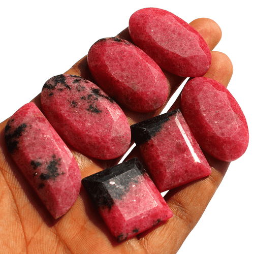 424 Cts ~ 7 Pcs Natural Rhodonite Top Grade 27mm-44mm Faceted Cut Gemstones Lot - Picture 9 of 10
